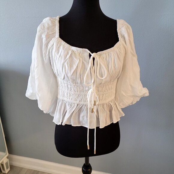 NWT Revolve MINKPINK WHITE NORAH TOP TIE FRONT - Picture 9 of 16